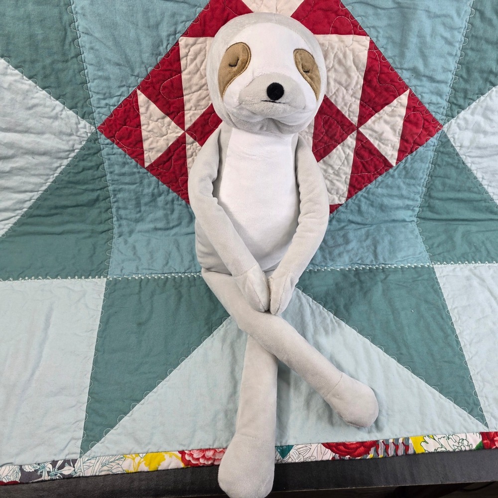 Pillowfort Sloth Plush Hanging Gray White 22 Inch Hook and Loop Hands
